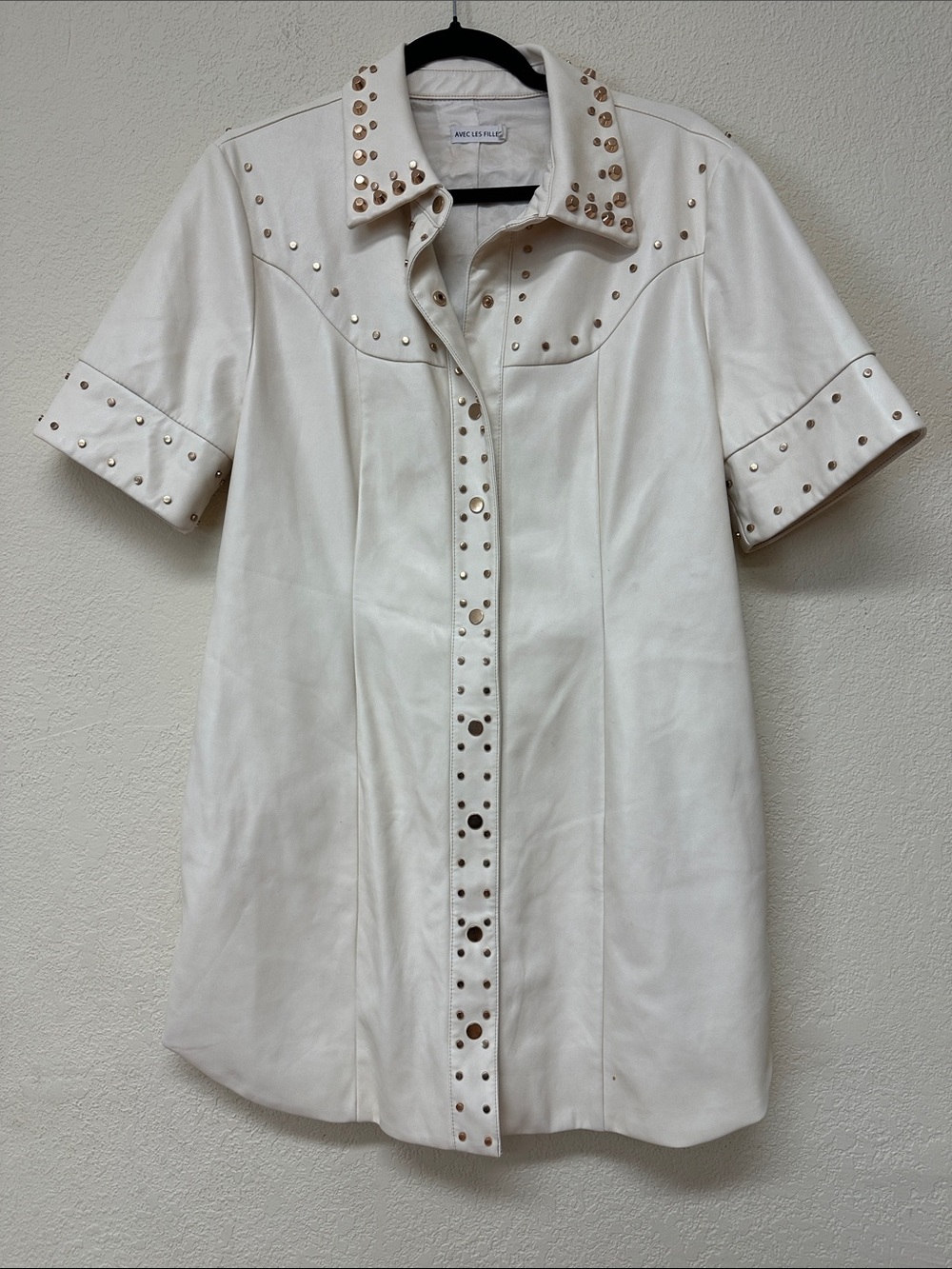 Avec Les Filles Studded White Short-Sleeve faux Leather jacket size L